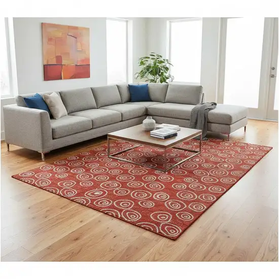 Red And Ivory Polka Dot Washable Area Rug With UV Protection Photo 2