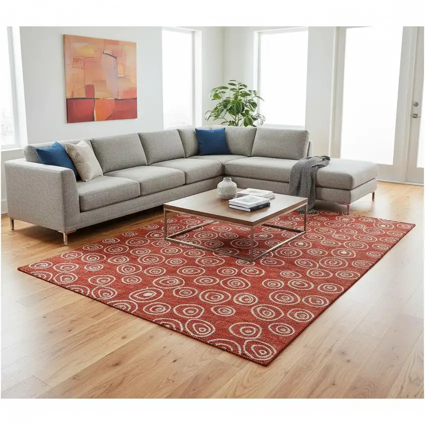 Red And Ivory Polka Dot Washable Area Rug With UV Protection Photo 2