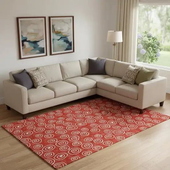 Red And Ivory Polka Dot Washable Area Rug With UV Protection Photo 1