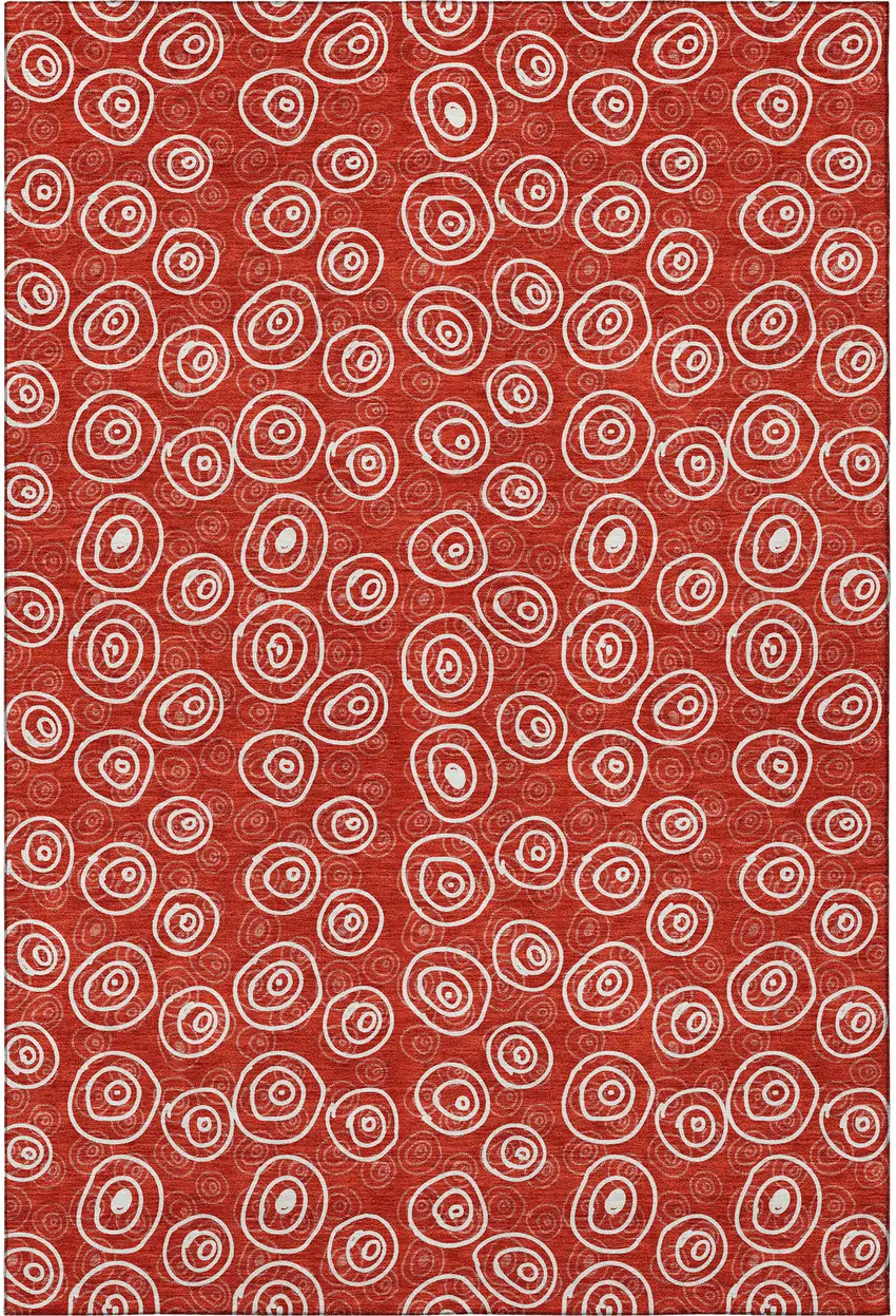 Red And Ivory Polka Dot Washable Area Rug With UV Protection Photo 4