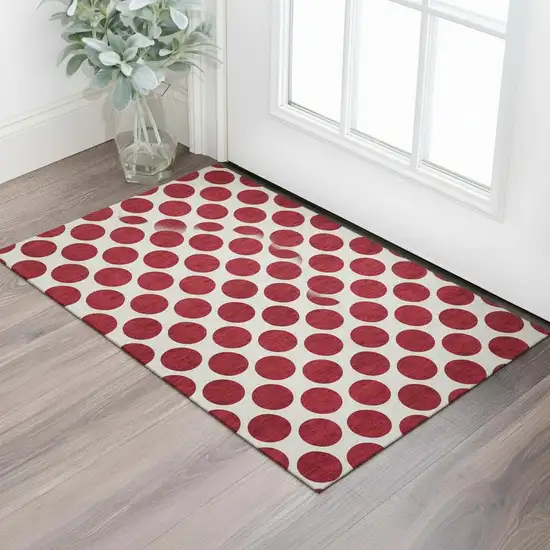 Red And Ivory Polka Dot Washable Area Rug With UV Protection Photo 2