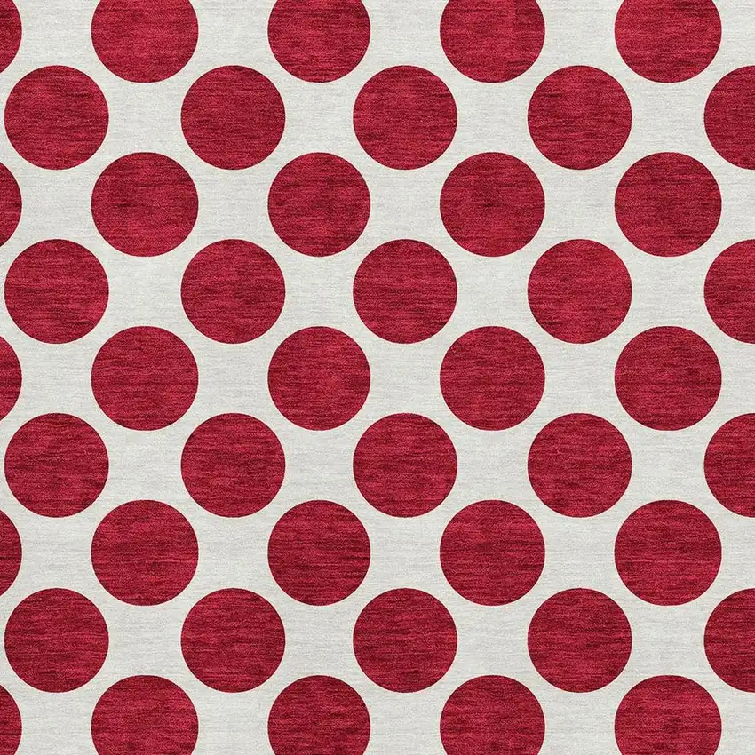 Red And Ivory Polka Dot Washable Area Rug With UV Protection Photo 2