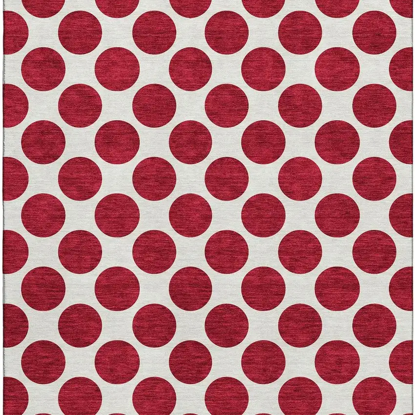 Red And Ivory Polka Dot Washable Area Rug With UV Protection Photo 4