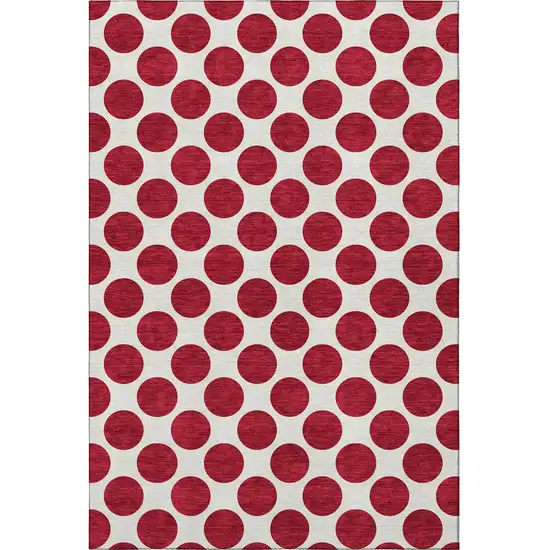 Red And Ivory Polka Dot Washable Area Rug With UV Protection Photo 3