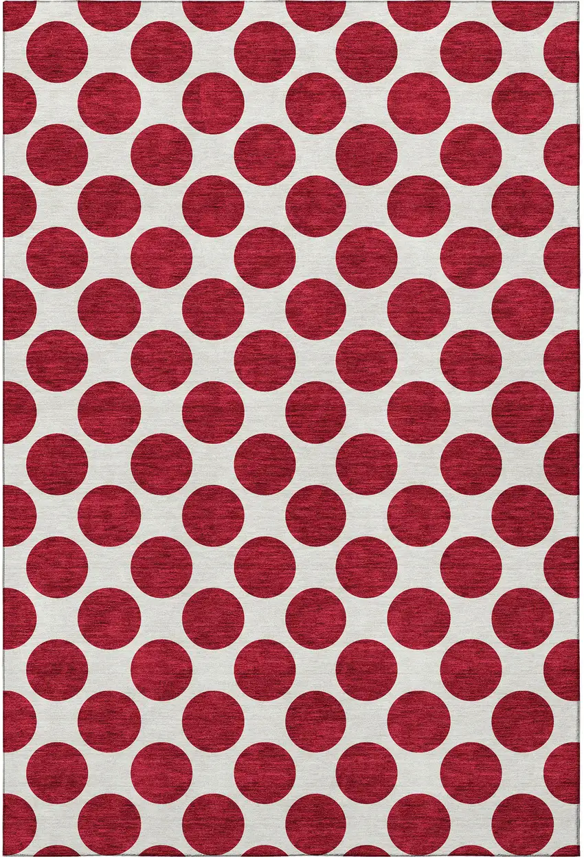 Red And Ivory Polka Dot Washable Area Rug With UV Protection Photo 3