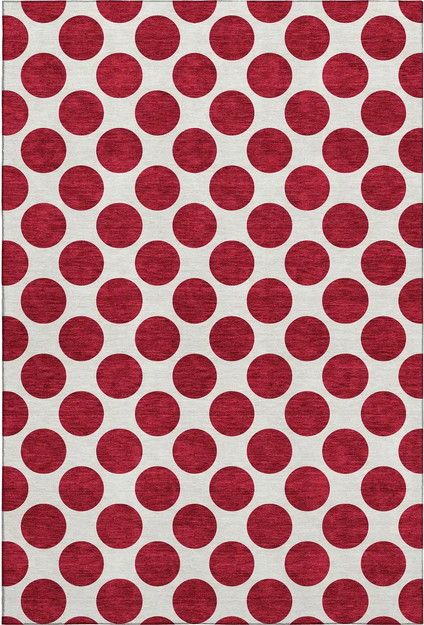 Red And Ivory Polka Dot Washable Area Rug With UV Protection Photo 1