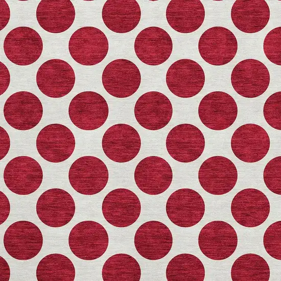 Red And Ivory Polka Dot Washable Area Rug With UV Protection Photo 2