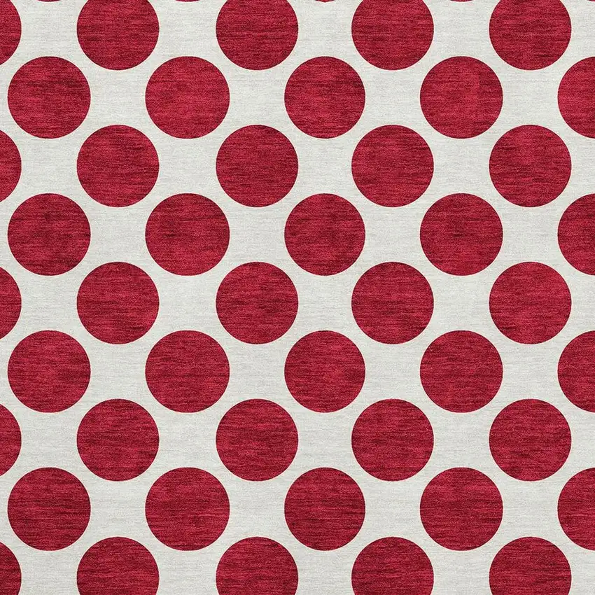 Red And Ivory Polka Dot Washable Area Rug With UV Protection Photo 2