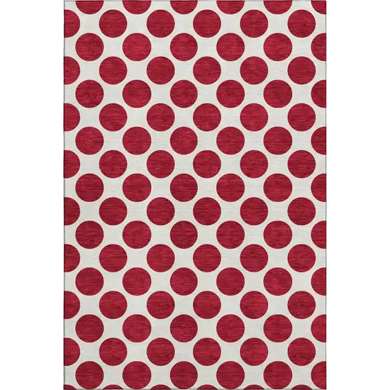 Red And Ivory Polka Dot Washable Area Rug With UV Protection Photo 1
