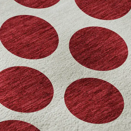 Red And Ivory Polka Dot Washable Area Rug With UV Protection Photo 7