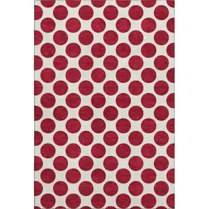 Photo of Red And Ivory Polka Dot Washable Area Rug With UV Protection