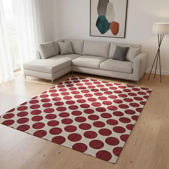 Red And Ivory Polka Dot Washable Area Rug With UV Protection Photo 2