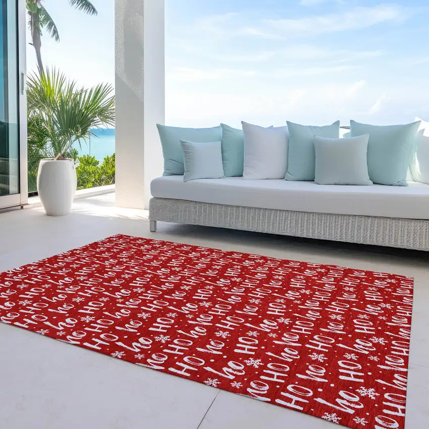 Red And Ivory Polka Dot Washable Indoor Outdoor Area Rug Photo 5