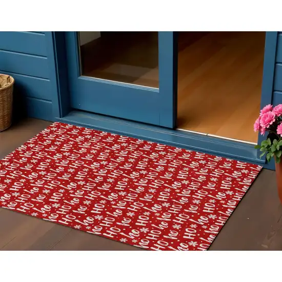 Red And Ivory Polka Dot Washable Indoor Outdoor Area Rug Photo 2