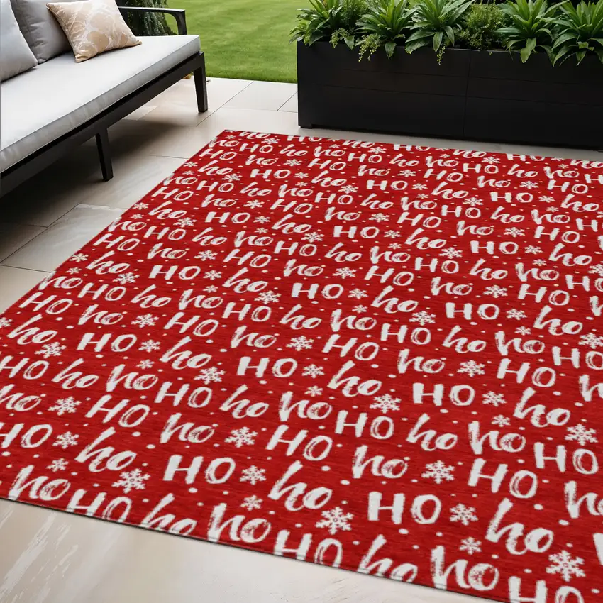 Red And Ivory Polka Dot Washable Indoor Outdoor Area Rug Photo 2