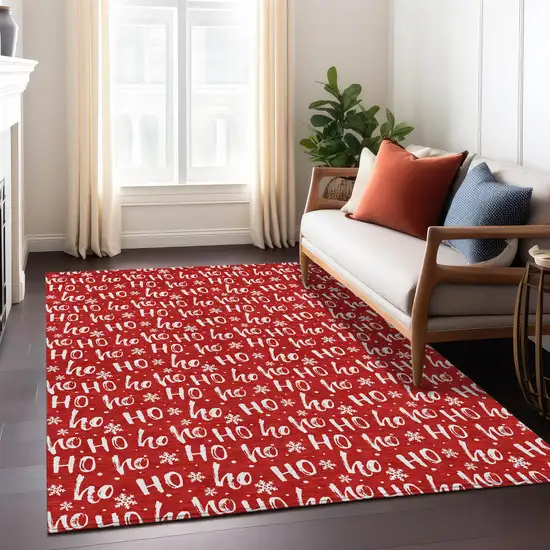 Red And Ivory Polka Dot Washable Indoor Outdoor Area Rug Photo 5