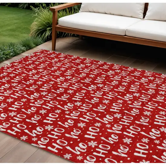 Red And Ivory Polka Dot Washable Indoor Outdoor Area Rug Photo 2