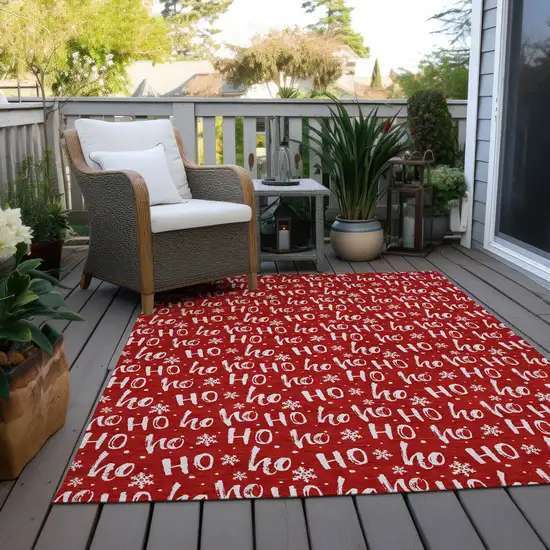 Red And Ivory Polka Dot Washable Indoor Outdoor Area Rug Photo 7