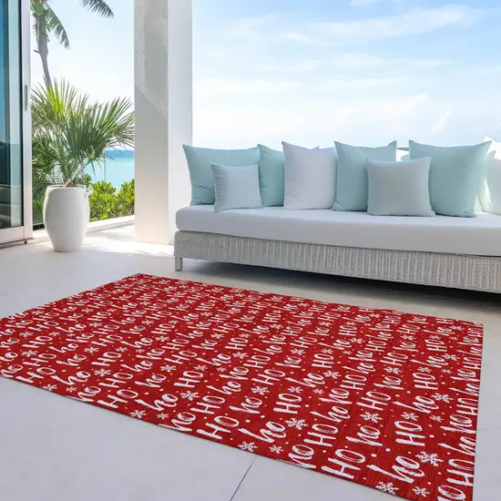 Red And Ivory Polka Dot Washable Indoor Outdoor Area Rug Photo 4