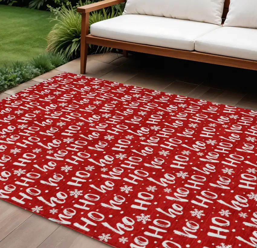 Red And Ivory Polka Dot Washable Indoor Outdoor Area Rug Photo 2