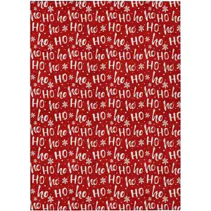 Photo of Red And Ivory Polka Dot Washable Indoor Outdoor Area Rug