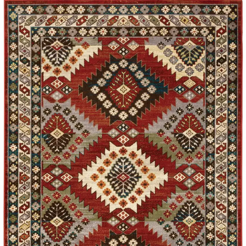 Red And Ivory Southwestern Power Loom Area Rug Photo 6