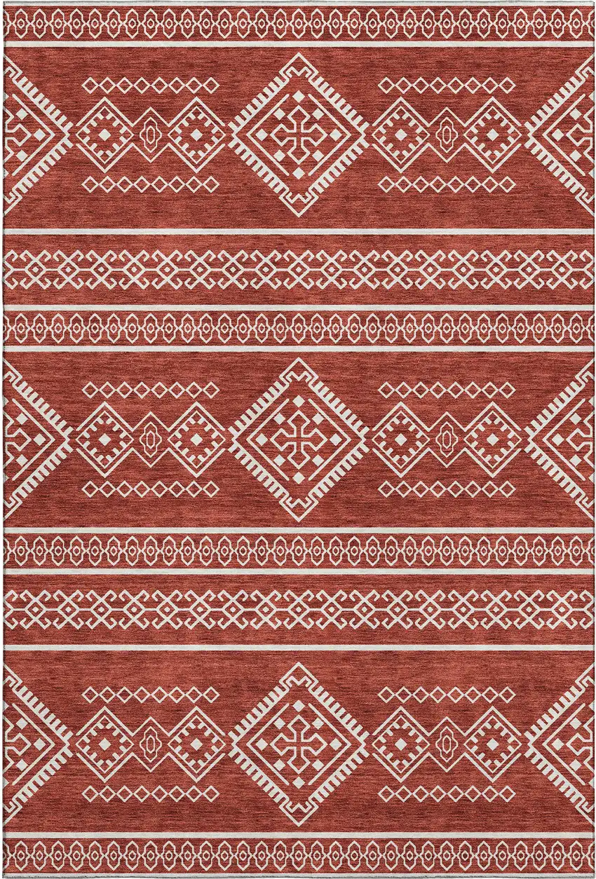Red And Ivory Southwestern Washable Area Rug With UV Protection Photo 1