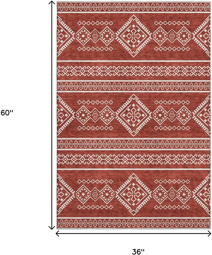 Red And Ivory Southwestern Washable Area Rug With UV Protection Photo 3