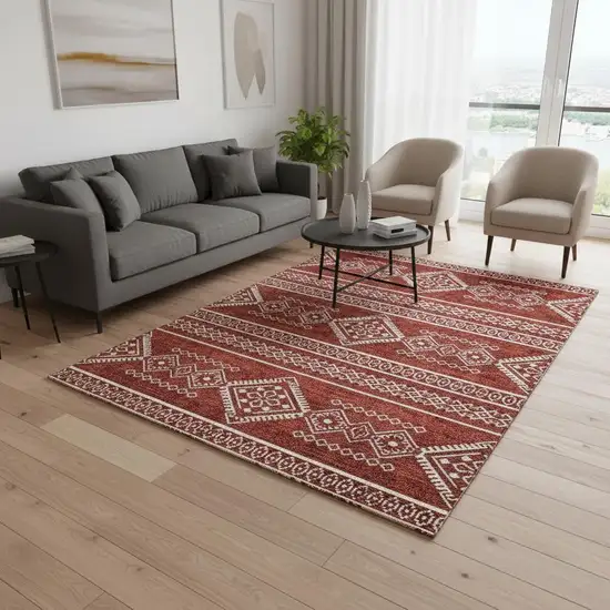 Red And Ivory Southwestern Washable Area Rug With UV Protection Photo 2