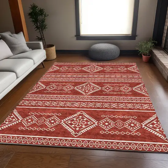 Red And Ivory Southwestern Washable Area Rug With UV Protection Photo 6