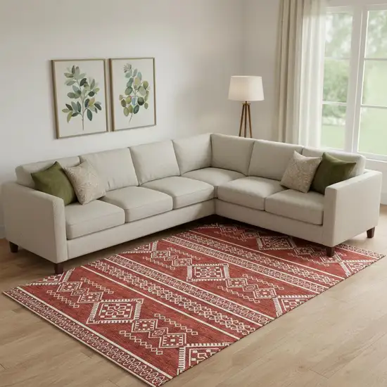 Red And Ivory Southwestern Washable Area Rug With UV Protection Photo 1