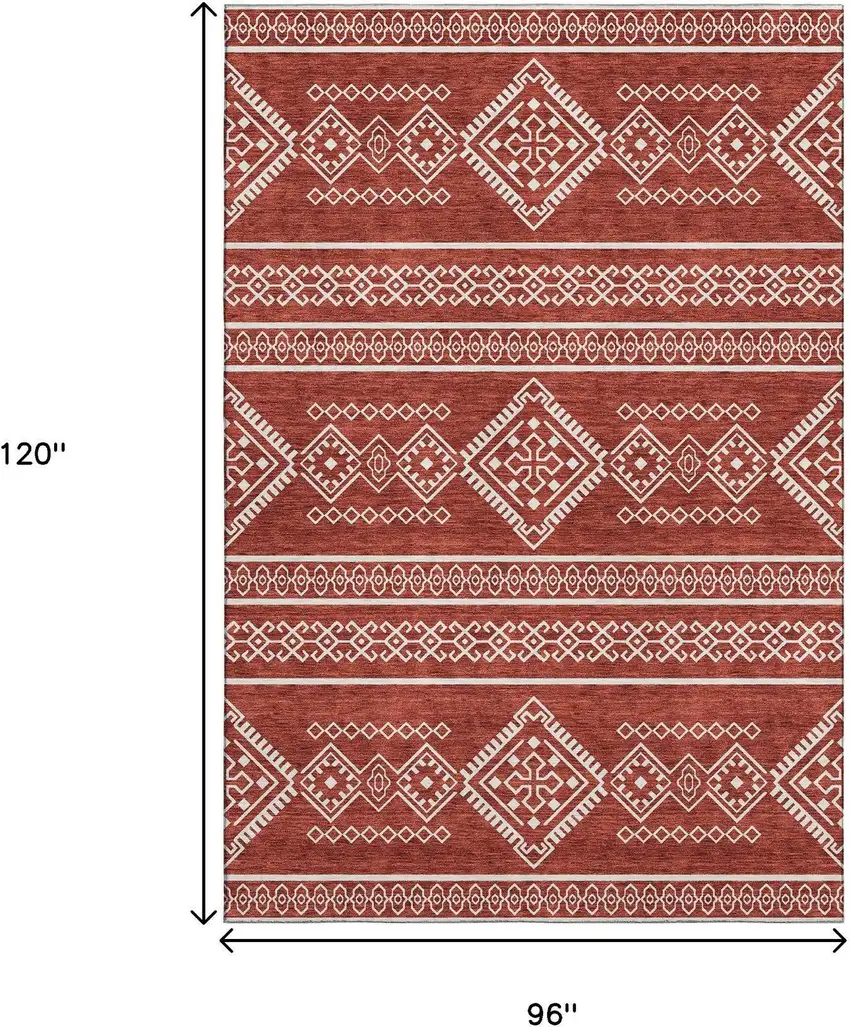 Red And Ivory Southwestern Washable Area Rug With UV Protection Photo 8