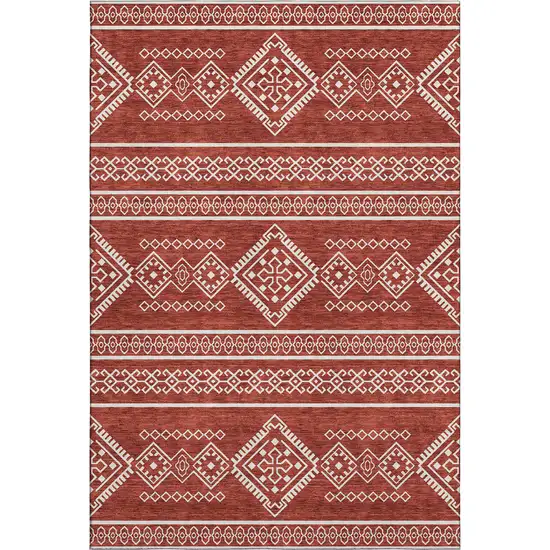 Red And Ivory Southwestern Washable Area Rug With UV Protection Photo 1