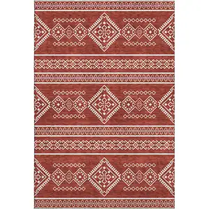 Photo of Red And Ivory Southwestern Washable Area Rug With UV Protection