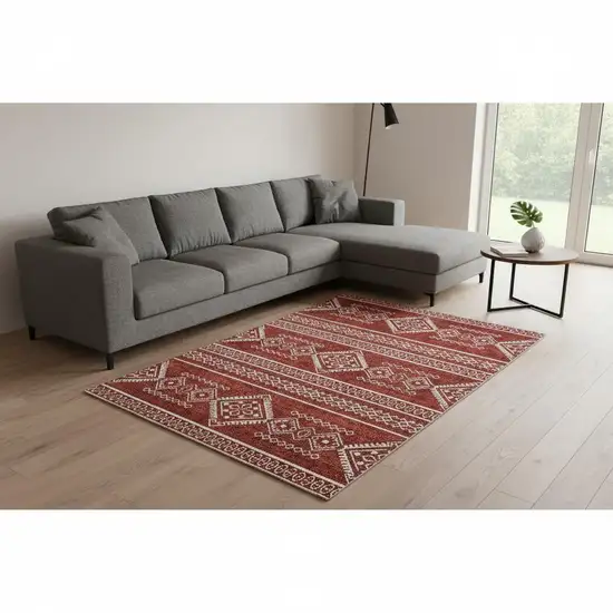 Red And Ivory Southwestern Washable Area Rug With UV Protection Photo 2