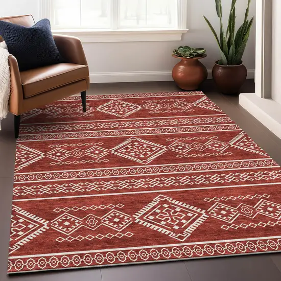 Red And Ivory Southwestern Washable Area Rug With UV Protection Photo 5