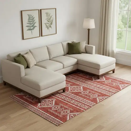 Red And Ivory Southwestern Washable Area Rug With UV Protection Photo 1