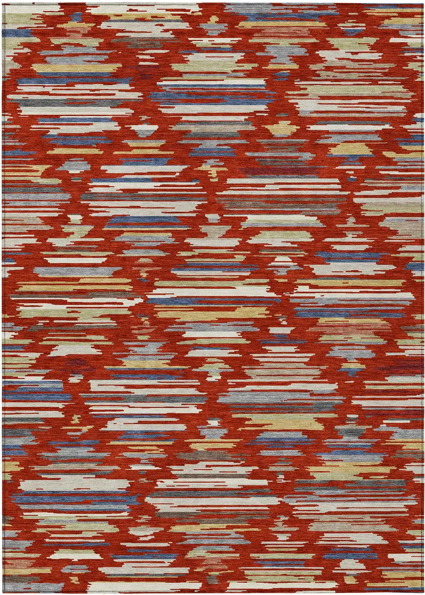 Red And Ivory Southwestern Washable Indoor Outdoor Area Rug Photo 1