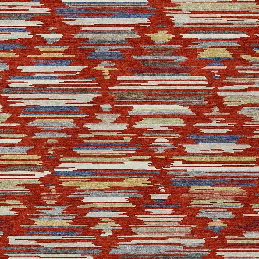 Red And Ivory Southwestern Washable Indoor Outdoor Area Rug Photo 2