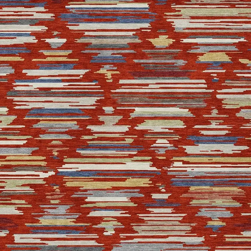 Red And Ivory Southwestern Washable Indoor Outdoor Area Rug Photo 2