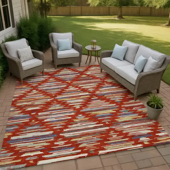 Red And Ivory Southwestern Washable Indoor Outdoor Area Rug Photo 4