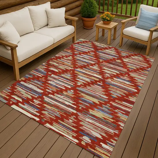 Red And Ivory Southwestern Washable Indoor Outdoor Area Rug Photo 7
