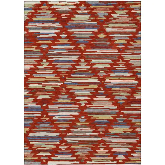 Red And Ivory Southwestern Washable Indoor Outdoor Area Rug Photo 1