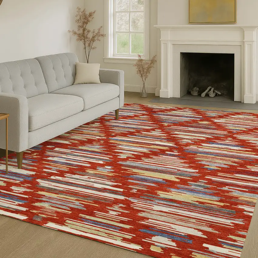 Red And Ivory Southwestern Washable Indoor Outdoor Area Rug Photo 6