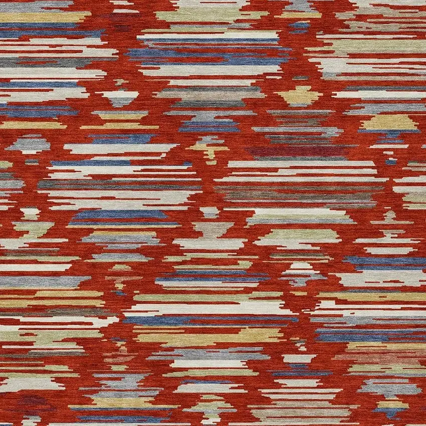 Red And Ivory Southwestern Washable Indoor Outdoor Area Rug Photo 2