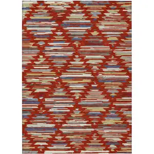 Photo of Red And Ivory Southwestern Washable Indoor Outdoor Area Rug