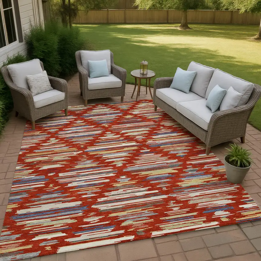 Red And Ivory Southwestern Washable Indoor Outdoor Area Rug Photo 4