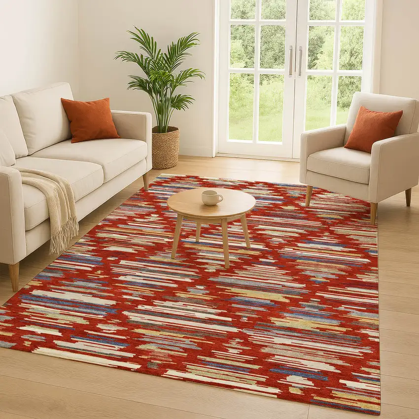 Red And Ivory Southwestern Washable Indoor Outdoor Area Rug Photo 5