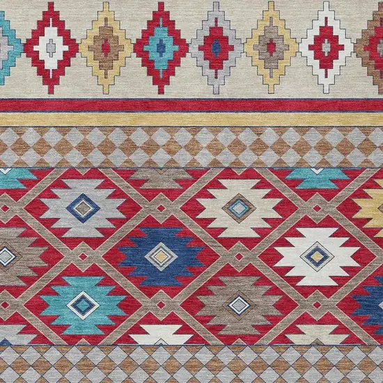 Red And Ivory Southwestern Washable Indoor Outdoor Area Rug Photo 3