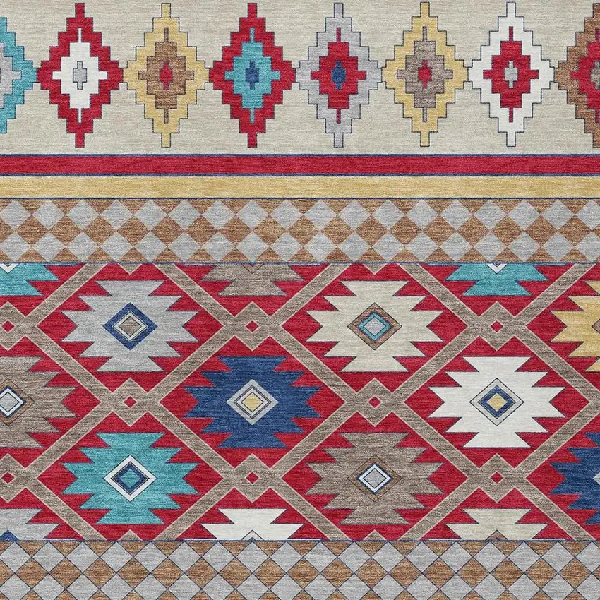 Red And Ivory Southwestern Washable Indoor Outdoor Area Rug Photo 3